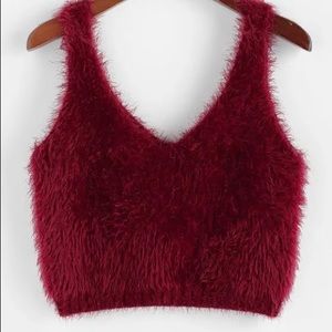 Zaful Crop Top Fuzzy Red Wine